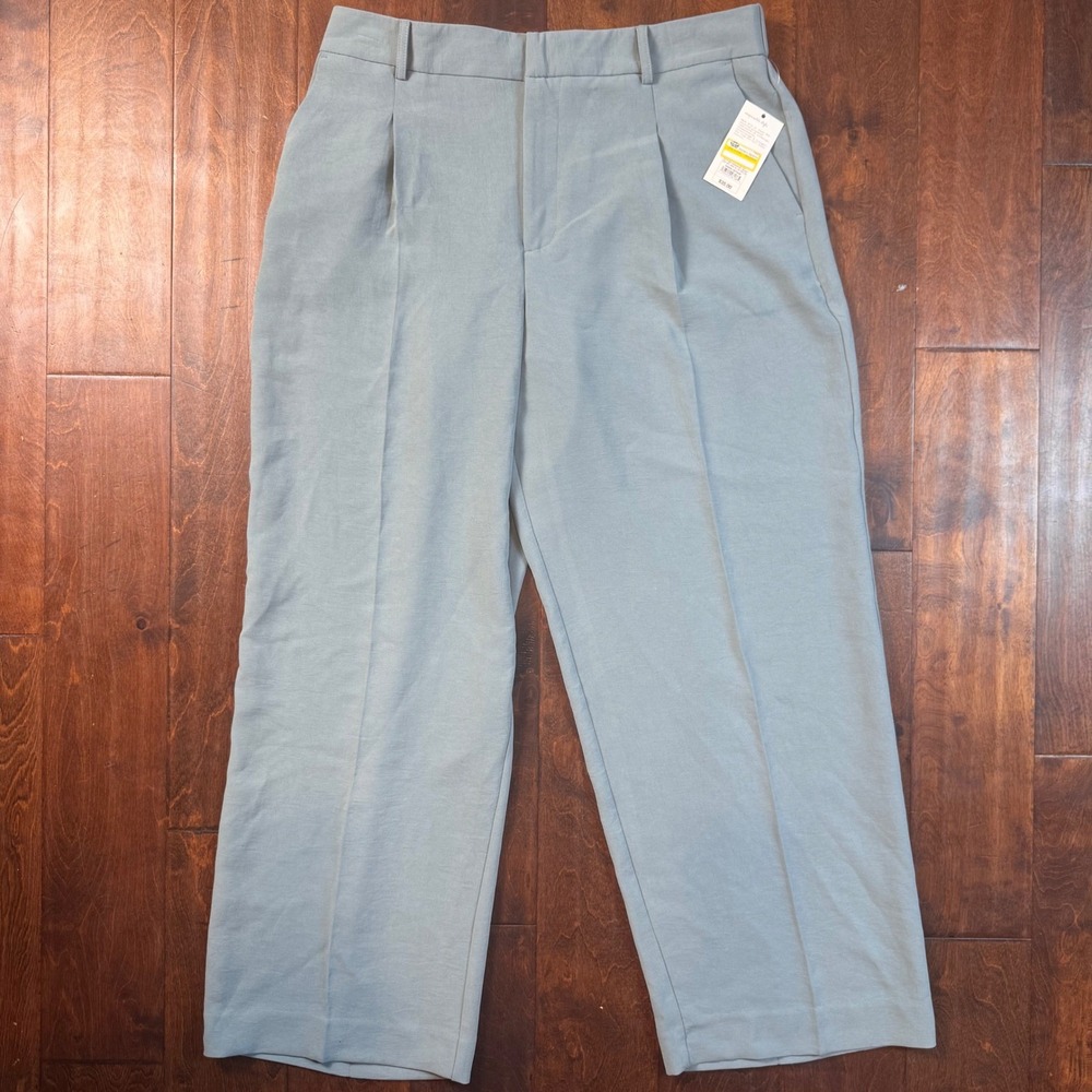 A New Day Sage Green Pleated Wide Leg High Rise Dress Pants Size 14 Career Work